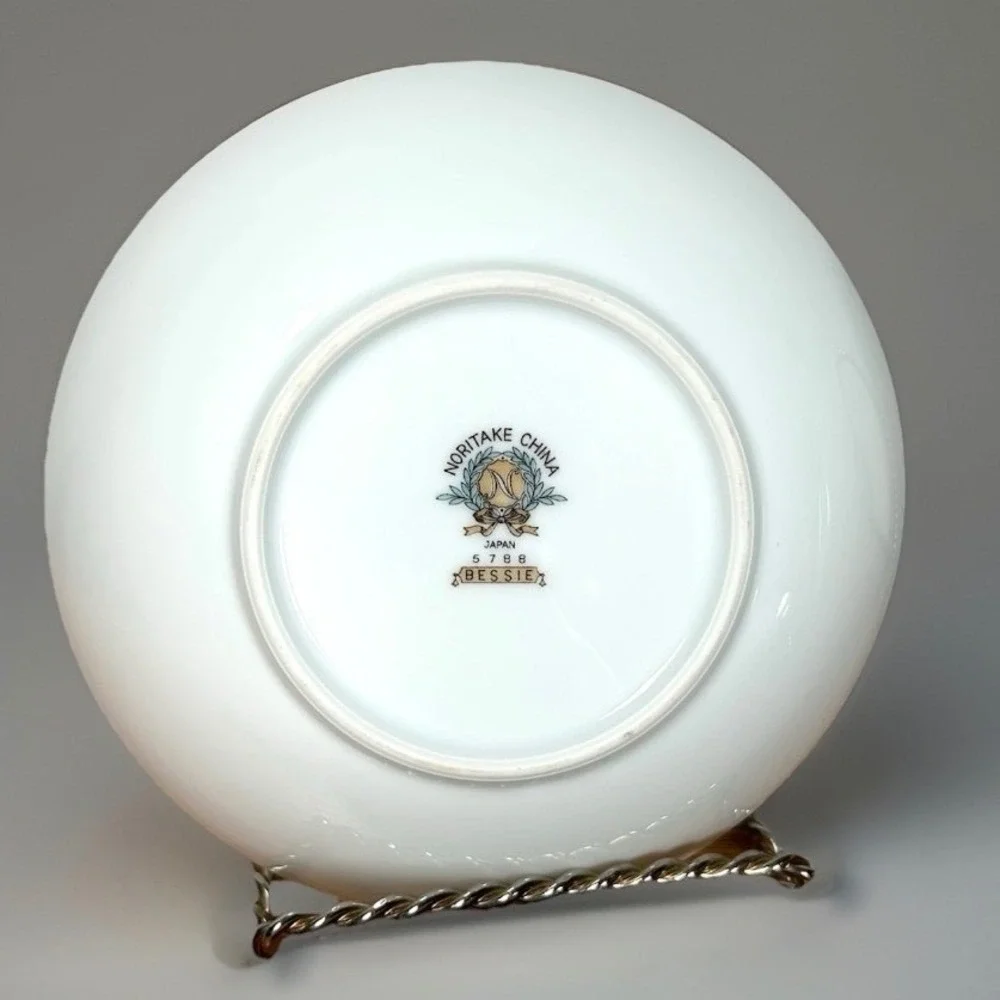 Noritake Bessie 5788 Soup Salad Bowls White Blue Floral Platinum Japan Set/4 #3
